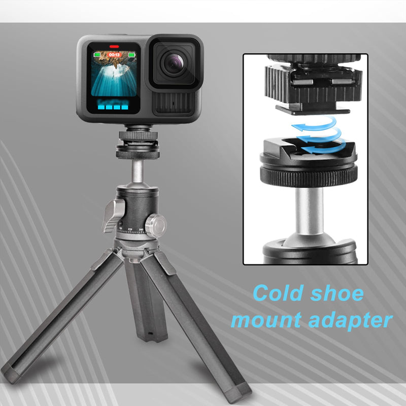 Aluminum Camera Tripod Mount Adapter with 360 Degree Rotation Mini Ball Head, 1/4"- 20 Screw Conversion Adapter Compatible with Go Pro Hero, DJI OSMO, Sony, Insta 360 and Other Action Cameras 360 Degree Rotation Camera Tripod Mount