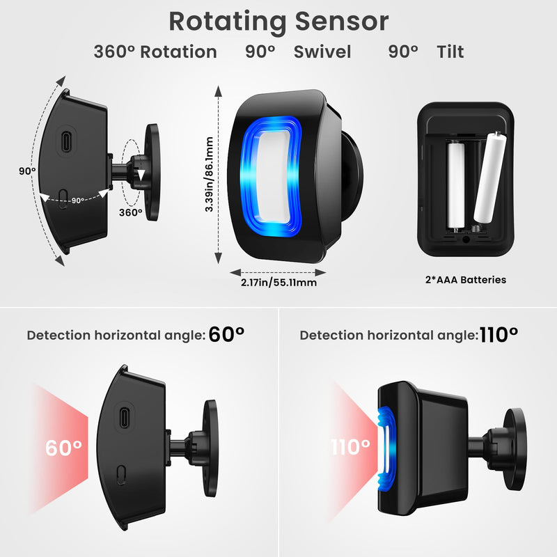 Wireless Motion Sensor LED Light - Motion Detector Alarm Chimes Door Sensor with 500 FT Range Security Alert Monitor System for Home, Business, Store, Office, School A 1 Receiver+1 Sensors