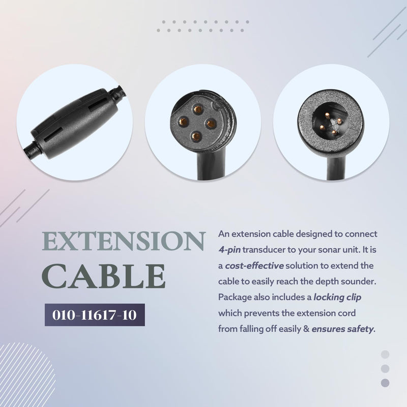 010-11617-10 Transducer Extension Cable 10 Feet, for Garmin Echo 100 200 300 500 Series echoMAP Series, 4-Pin (10ft. / 3m)