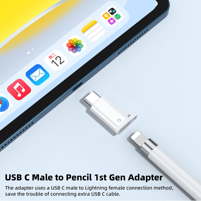 AreMe USB-C to Pencil (1st Generation) Adapter, White | Type C Male to Pencil Adapter for Apple iPad 10th/11th A16 2025 Gen, USB C Pencil Charging Dongle Connector