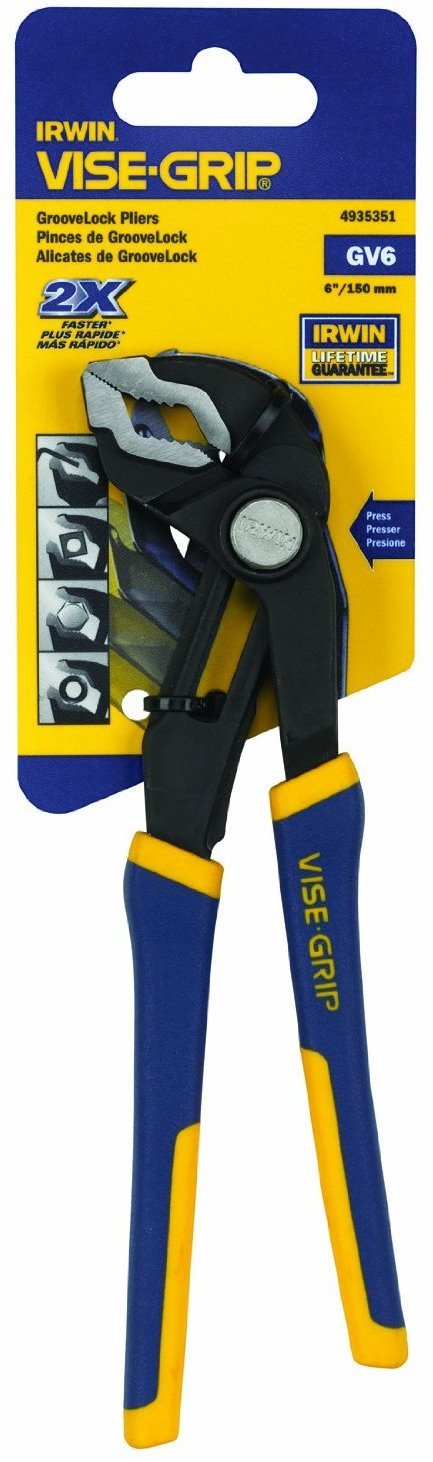 IRWIN VISE-GRIP Tools GrooveLock Pliers, V Jaw, 6-inch (4935351), Black, Blue Yellow, Silver, 6" Regular Pliers