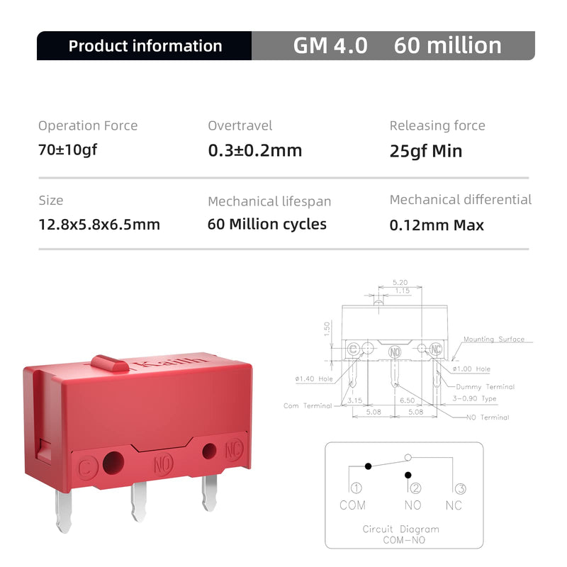 KAILH GM4.0 GM8.0 Micro Switch 60M 80MLife Gaming Mouse Micro Switch 3 Pin Black Mice Left Right Button GM 4.0 8.0 (Black 10pcs GM8.0) Black 10pcs GM8.0