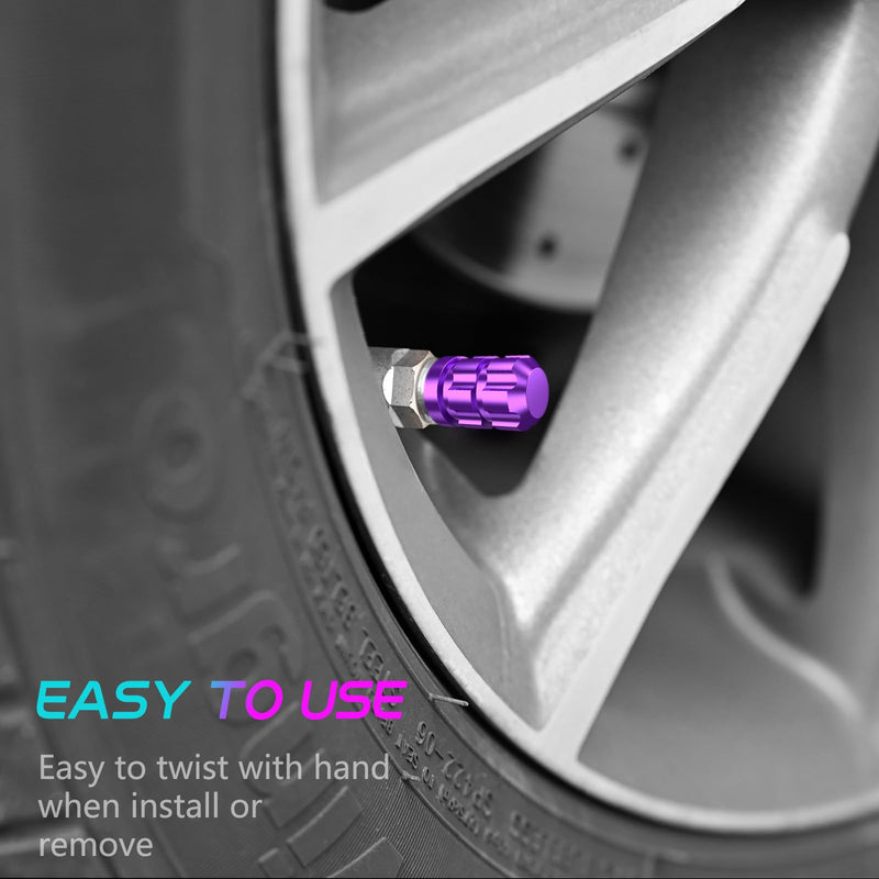 Tire Valve Stem Caps 4 Pack - Rustprood & Fade Resistant Metal Tire caps, Universal Fit for Cars/Trucks/Motorcycles/Bikes (Purple) Purple