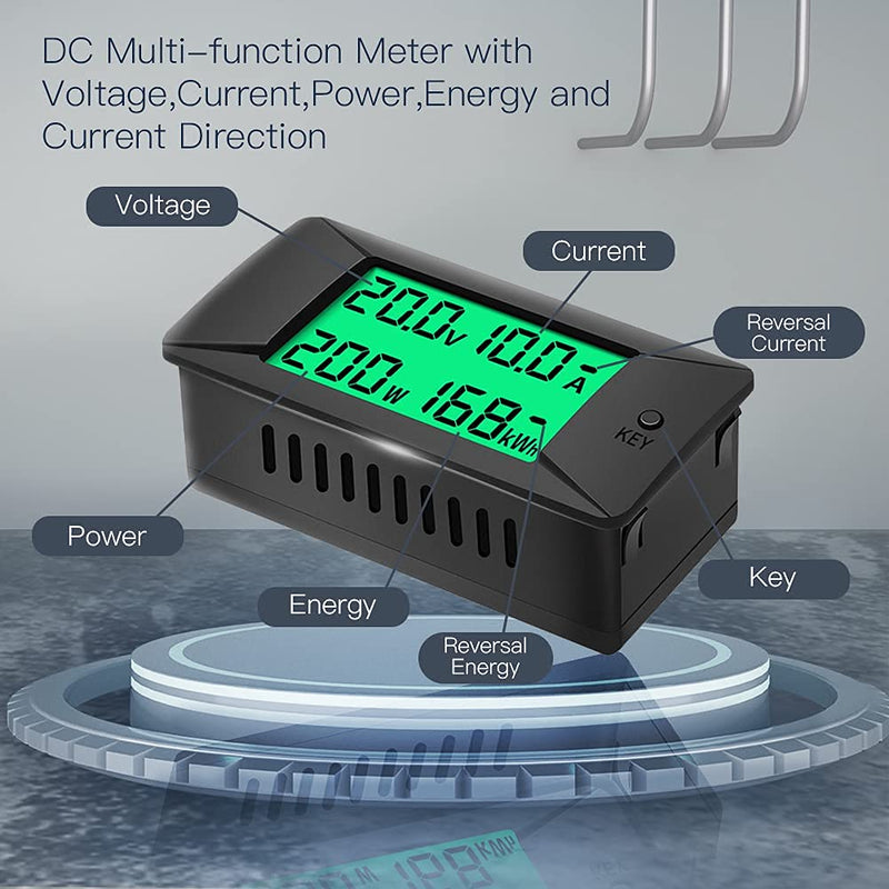 DC Multifunction Battery Monitor Meter,0-300V,0-100A Built-in Shunt, Widely Applied to 12V/24V/48V RV/Car Battery, LCD Display, Digital Current Voltage Solar Power Meter, Multimeter Ammeter Voltmeter DC 100A Battery Meter（Built-in Shunt）
