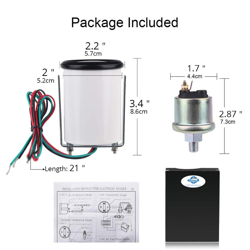 WATERWICH Oil Pressure Gauge Kit 0-100 PSI Press Gauge Meter Includes Electronic Sensor 2inches 52mm Universal for 4 6 8 Cylinder Car Truck Vehicle Automotive