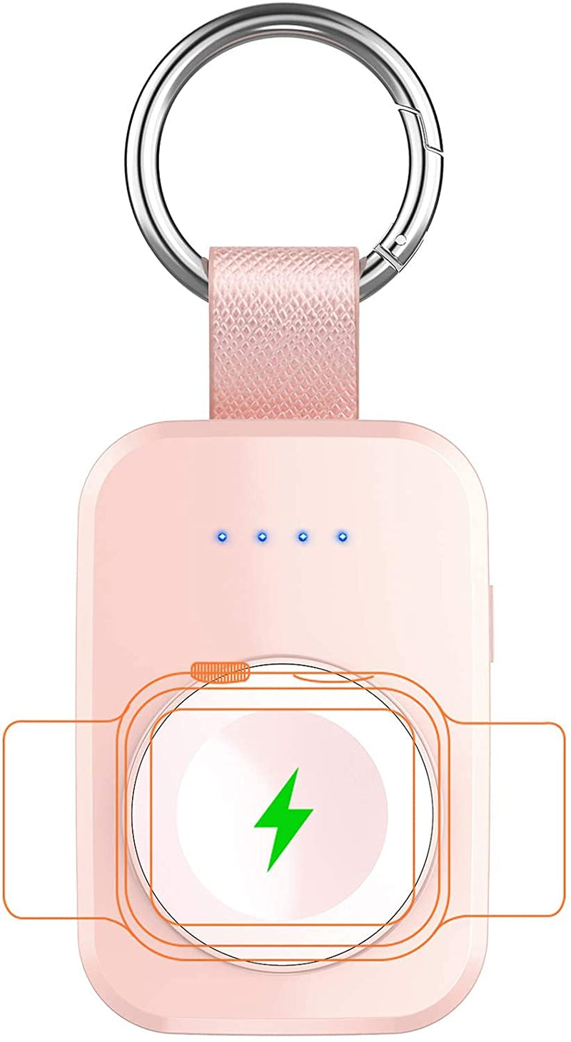 i.VALUX Portable Wireless Charger Compatible for Apple Watch Series 9/8/UItra/7/6/5/4/3/2/SE/Nike,Compact Magnetic iWatch Charger 1000mAh Power Bank Keychain Style Gift for Mother Girl Birthday-Pink Pink