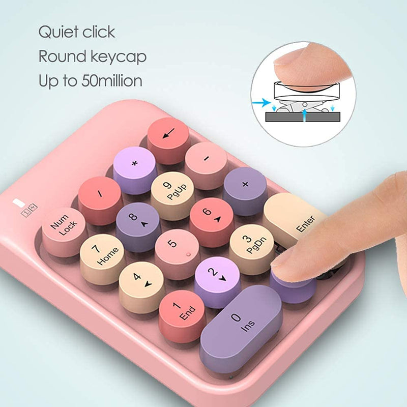 FELICON Wireless Numeric Keypad 18 Keys with 2.4G Mini Portable Silent Number Pad USB Receiver Financial Accounting Keyboard Extensions for Laptop Desktop PC Pro（Pink Mix） Pink Mix