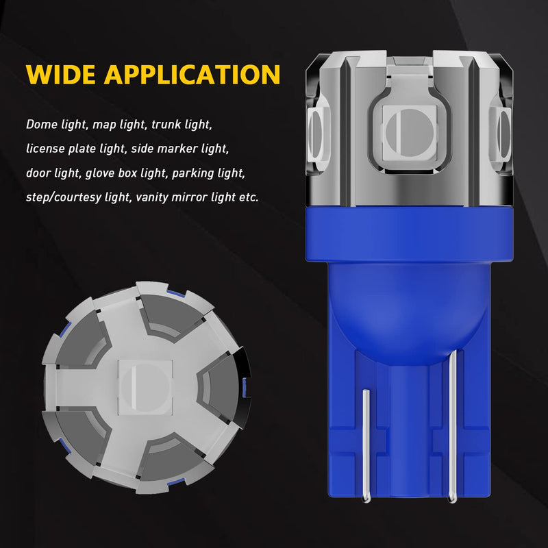 PHINLION 194 LED Light Bulb Blue Super Bright 168 2825 W5W T10 Wedge 6-SMD 3030 Chipsets LED Replacement Bulbs for Car Interior Map Dome Parking Door Courtesy License Plate Lights