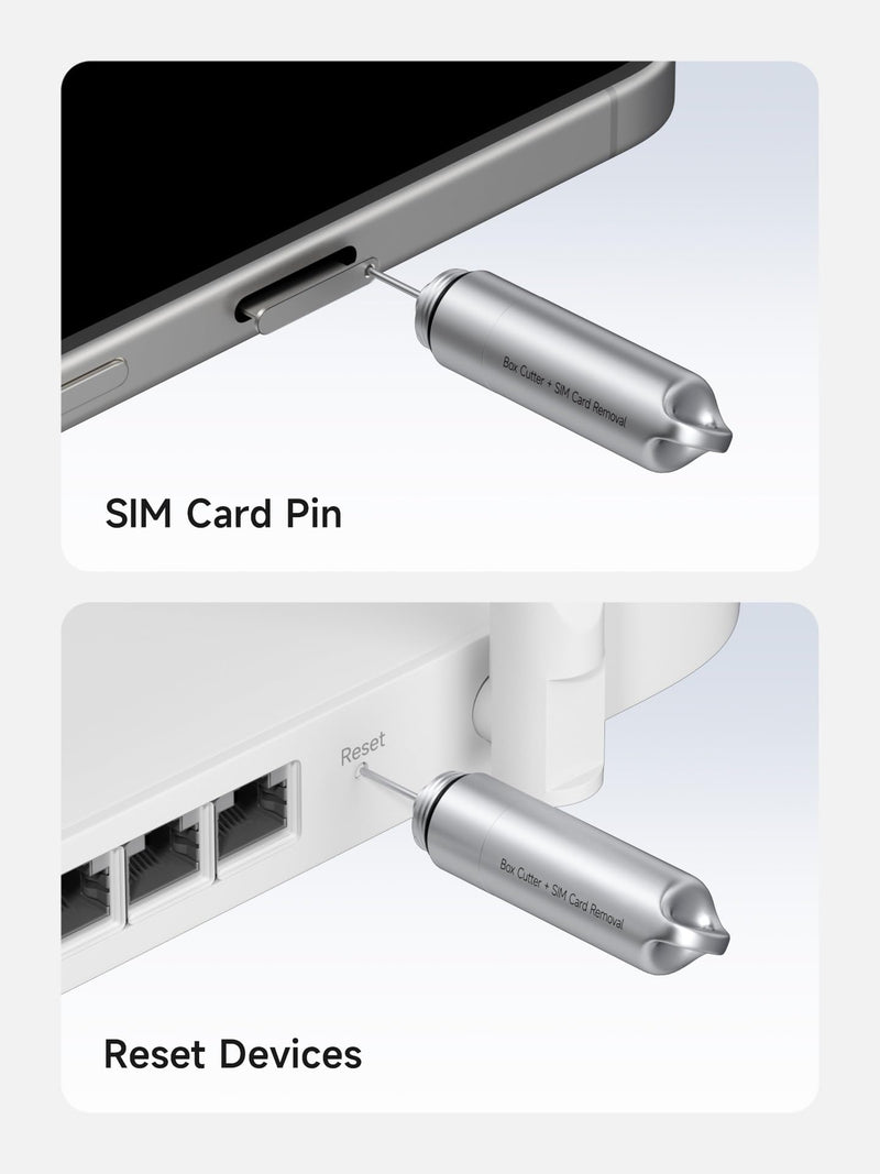 SIM Card Ejector Tray Removal Tool with Box Cutter, 2 in 1 EDC Portable Keychain Eject Pins Reset Needle Package Opener for iPhone Android Office and Home Use (CP03) CP03