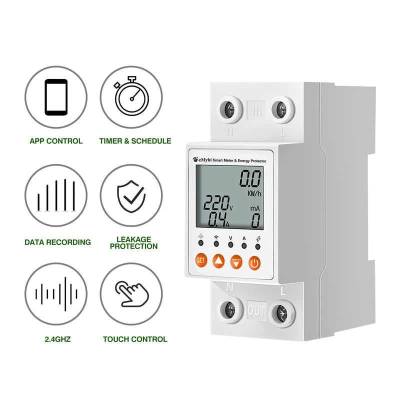 eMylo Smart Watt Meter Single-Phase AC 63A 80-400V, Tuya WiFi Power Meter Energy Monitor APP Remote Control, Circuit Breaker and Leakage Protection Suitable for Apartment Factory Home Energy Monitor