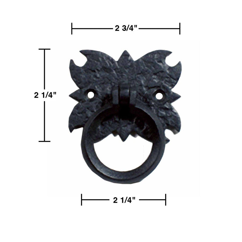 Renovators Supply Manufacturing Black Wrought Iron Cabinet Ring Pull Swing Handle Antique Drop Style 2-3/4 in. RSF Rust-Resistant Powder Coat Finish Pack of 2