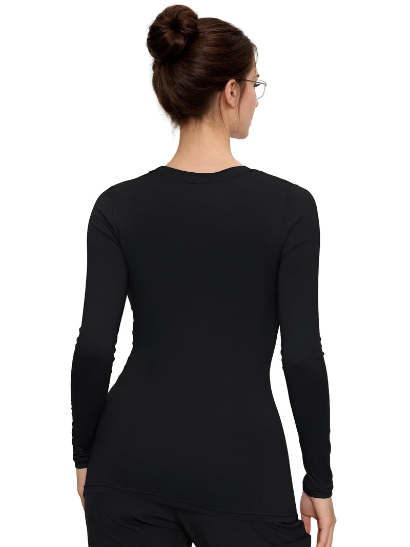 3 Pack Scrub Undershirts Long Sleeve Women, Comfortable Underscrub for Nurse High Crew Neck Medium Black