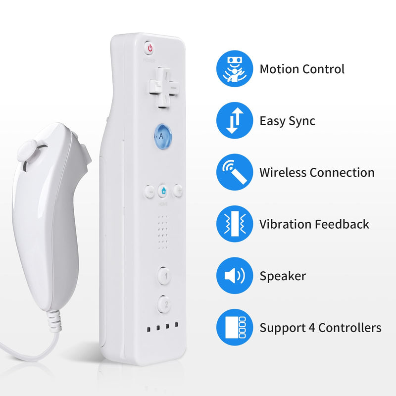 Zamia 2 Packs Upgrade Controller with Silicone Case and Wristband,Remote Controller Compatible for Wii/Wii U Games White 2Pack Left&Right
