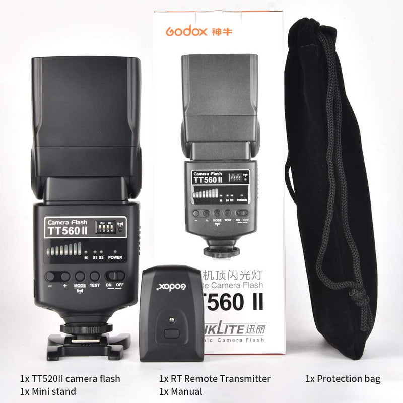 Godox Wireless 433MHz GN38 Camera Flash Speedlite with Built-in Receiver with RT Transmitter Compatible for Canon Nikon Sony Olympus Pentax Fuji DSLR Cameras with Diffuser + Filters