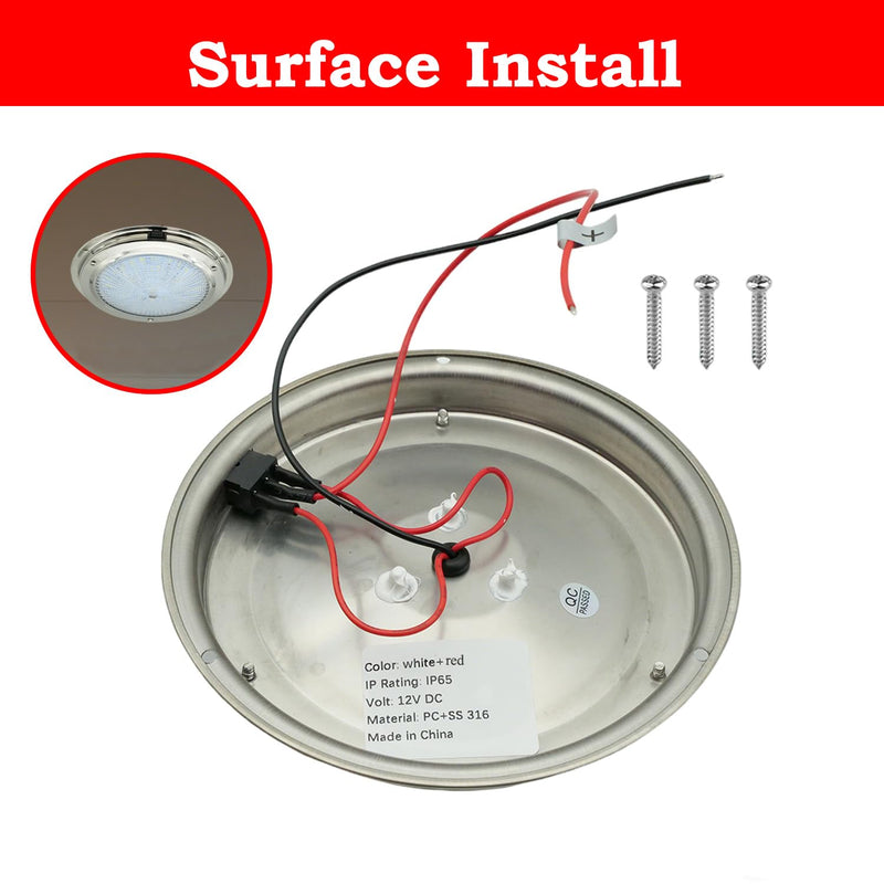Marine Boat Dome Light, Dual Color 5.5" 12V LED Interior Cabin Lights with Toggle Switch, Stainless Steel Surface Mount (White|Red) White | Red