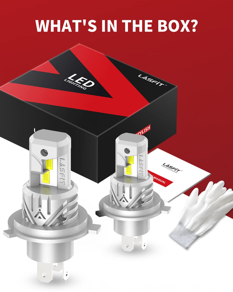 LASFIT BEAM H-4 Light Bulb, 2026 Upgrade H-4 90-03 Bulbs Halogen Replacement, 6000K Cool White All-in-one H-4 Bulb, Fanless and Mini Size, Plug and Play for ATV/UTV, Motorcycle Light, Pack of 2