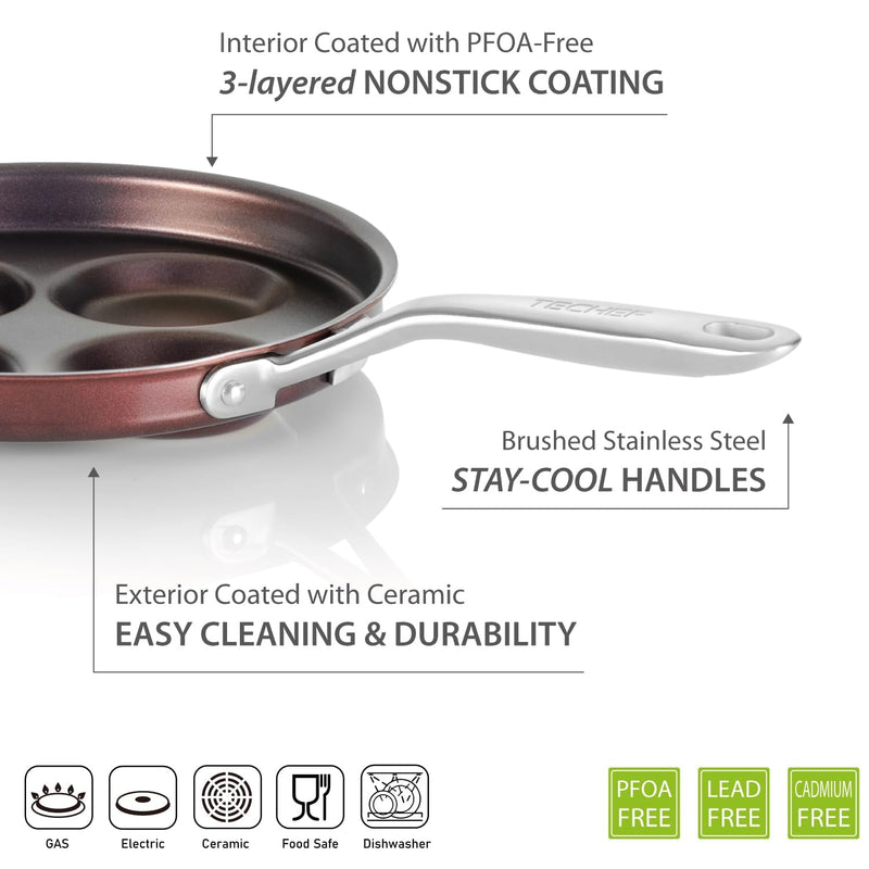 TECHEF - Egg Pan Nonstick, Aluminium Plett Pan, 4 Egg Frying Pan for Perfect Breakfast Eggs, Pancakes, Hamburgers & More, Non Toxic PFOA-Free, Easy to Clean, Made in Korea (No Induction) Purple