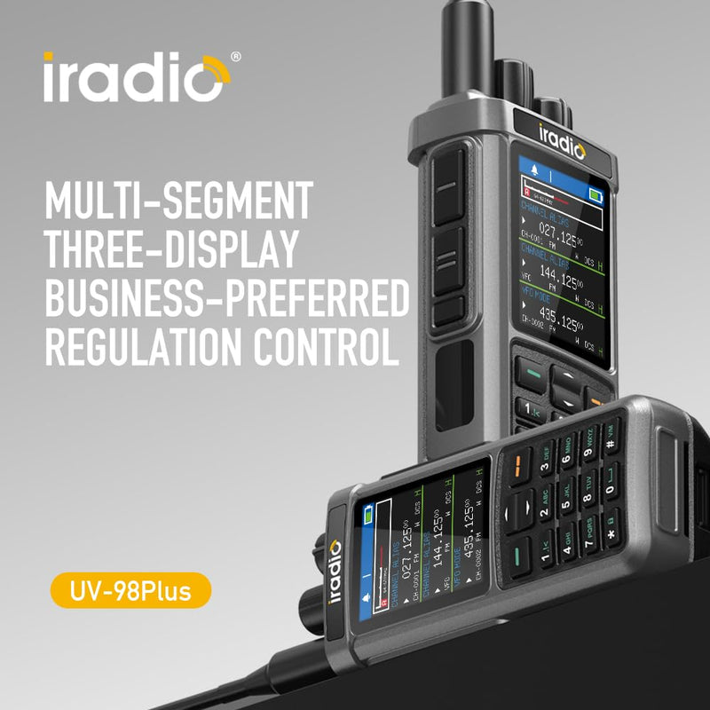 Iradio UV-98 Plus 10W Multi-Band Long Range Walkie Talkie,18–1000 MHz HF/VHF/UHF Ham Radio with FM/AM/SSB, Cross-Band Repeater & NOAA Shortwave, USB-C Quick Charge (with Programming Cable)