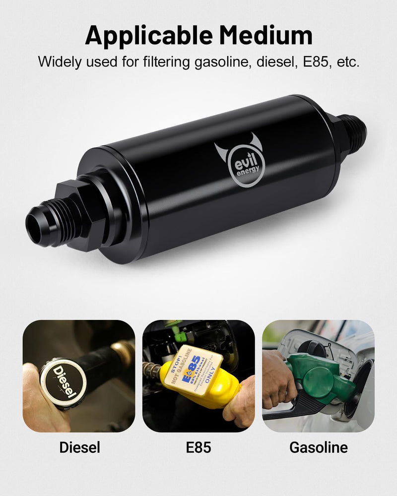  [AUSTRALIA] - EVIL ENERGY Inline Fuel Filter 10 Micron with 6AN 8AN 10AN Adapter&Bracket Clamp 50MM Universal
