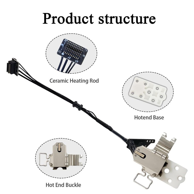 H2S Hotend Heating Assembly Kit All Metal Base Clip for H2D/H2C Left Side | Hot End Heat Assembly with Thermistor & Heater Cartridge, Ceramic Zirconia Insulated Base, 2200°C Heat-Resistant, Quick-Swap 1
