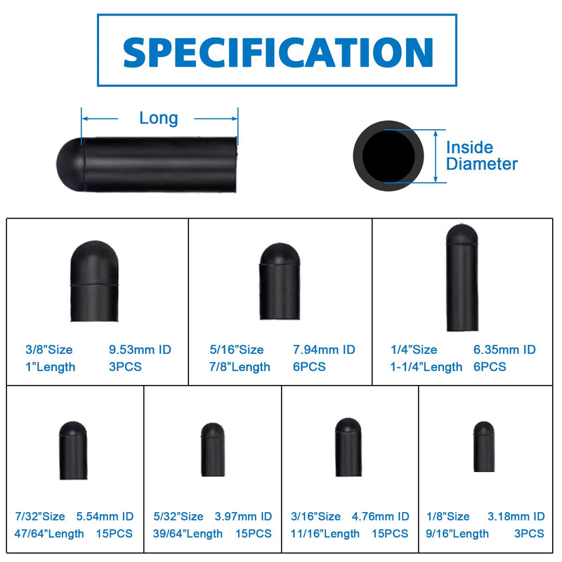 Rubber Vacuum Caps Plug Kit, 63 PCS Assorted Vacuum Plugs Hose End Caps Assortment Kit for Carburetor, Manifold, Automotive 3/16'' 5/16" 7/32" 1/4" 5/32'' 3/8'' 1/8“