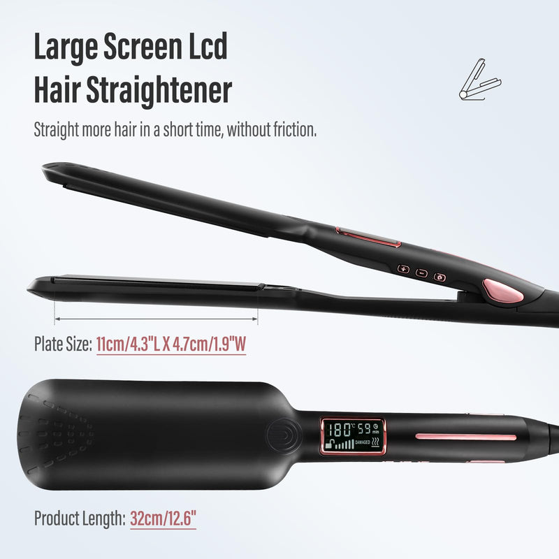 Extra Wide Plate Hair Straighteners, 5cm Wide Ceramic Coating Straighteners, 6 Temperature Settings Fast Heating, Digital Display, Automatic Power Off, Portable Small Hair Straighteners for Woman