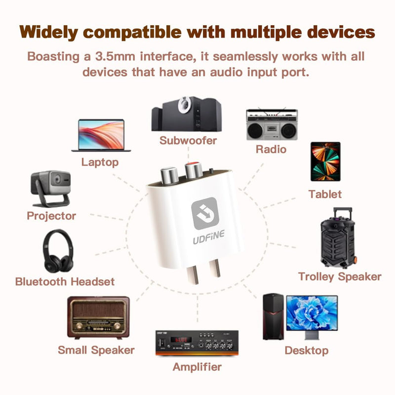 Smart Bluetooth 6.0 to AUX/RCA Adapter & Receiver for Home Stereo, Wireless Bluetooth Adapter for Stereo Receiver, Plug & Play, Sound, Upgrade Old Speakers, Udfine AudioLink