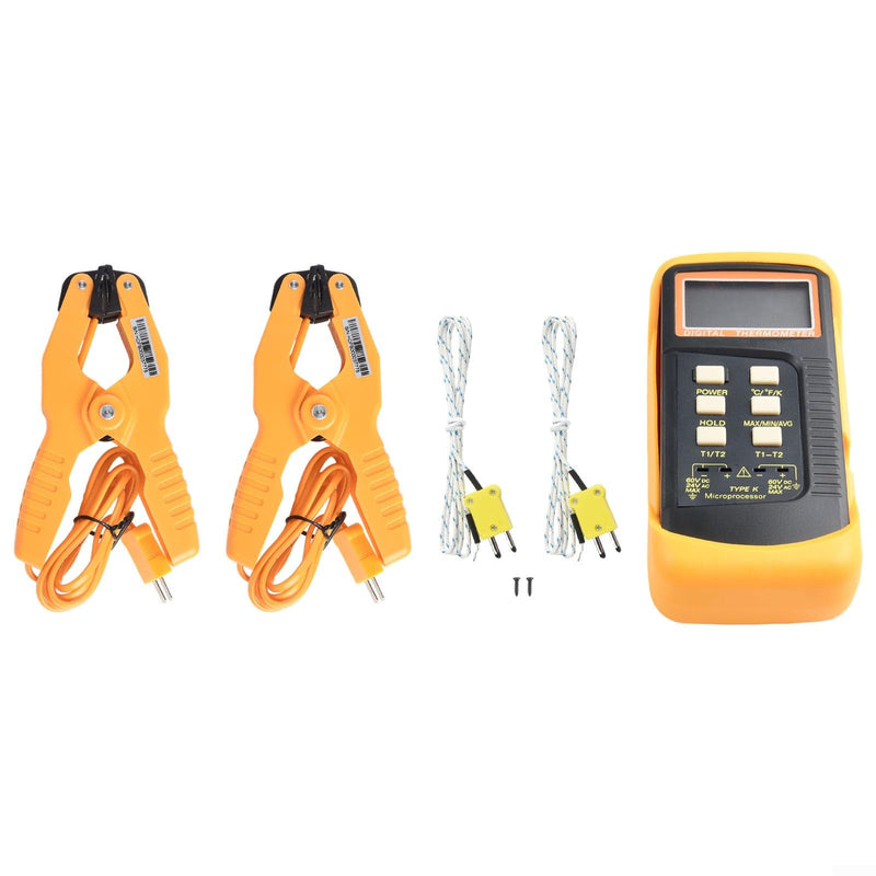 K Type Thermocouple Thermometer(-50~1300°C) Digital Dual Channel 2 Thermometer Pipe Clamp 2 Thermocouple Sensor Probes Pipe for Temperature Clamp Thermocouple High Accuracy Readings
