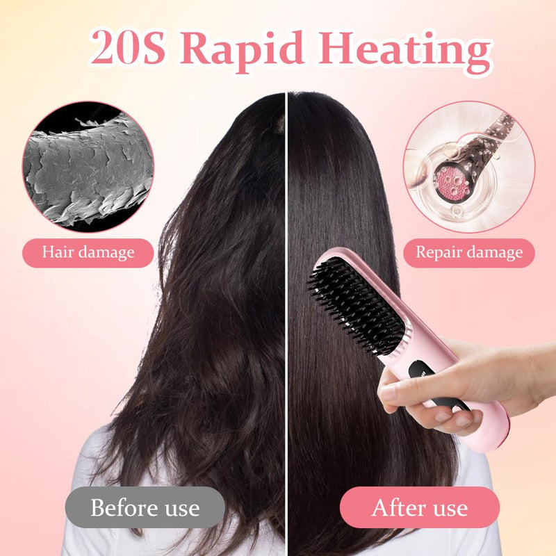 Glow Wave Heated Brush, 2026 Cordless Heated Brush for Short Hair, 3 Heat Settings & LED Screen, Portable & Rechargeable Heated Styling Brushes for Frizz-Free Styling, Travel & Everyday Use