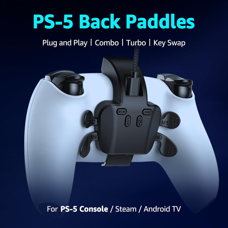 Akalyptra Back Paddles Attachment for PS-5 Controller with Microphone Function, Wired Plug & Play with 4 Programmable Back Buttons, Support Turbo/ Remap/Combo/Controller Button Swap Functions, Compatible with PS-5 Console/PC/MAC(Black, 7.2FT) Black