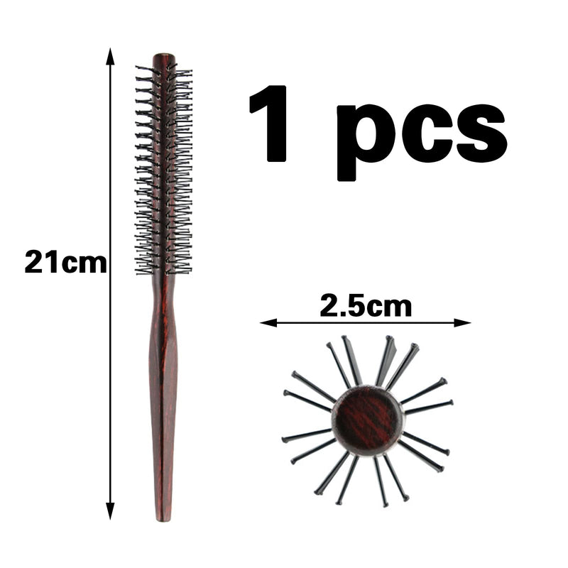  [AUSTRALIA] - 1 Piece Small Round Nylon Bristle Quiff Roller Hair Brush,Hair Brush,21cm | Beard Brush,Round Hair Brush,Small Mini Round Hair Comb,for Men Women,Curls,Men's Short,Bangs & Beard brown