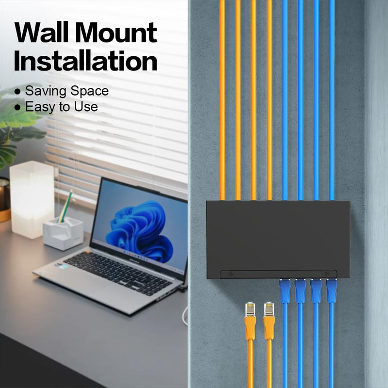 8Port Patch Panel CAT6A Keystone Patch Panel Shielded Network Patch Patch with Smart Cable Management for Home/Office Network (1U 8Port, CAT6A) 1U 8Port