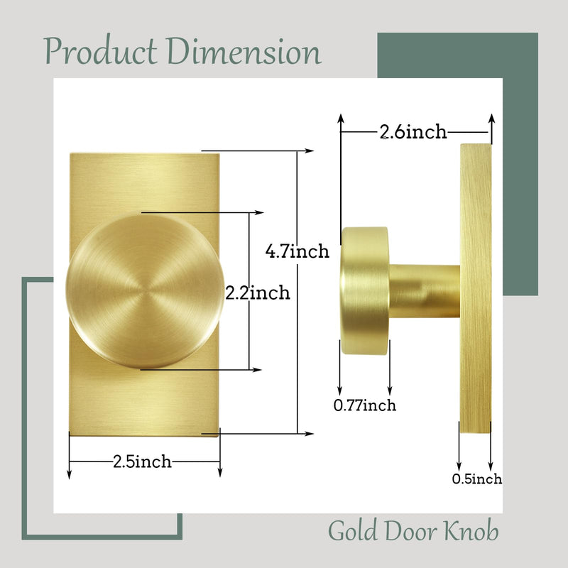 Brushed Gold Door Knobs Interior，Privacy Door Knob with Lock, Modern Door Handles, Satin Brass Door Knobs for Bedroom Bathroom Privacy