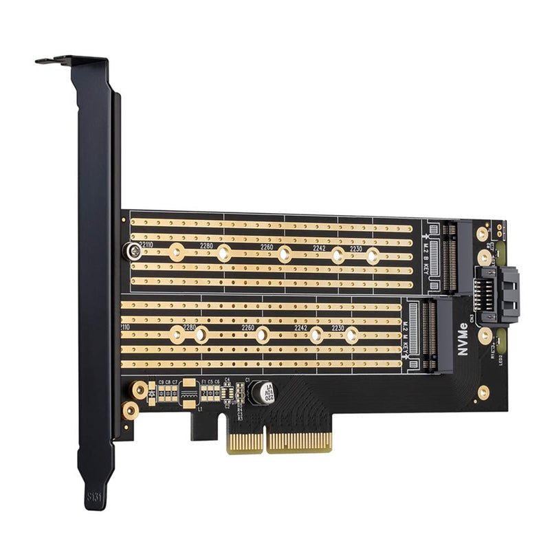 Dual M.2 PCIE Adapter for SATA or PCIE NVMe SSD with advanced heat sink solution,M.2 SSD NVME (m key) and SATA (b key) 22110 2280 2260 2242 2230 to PCI-e x 4 Host Controller Expansion Card