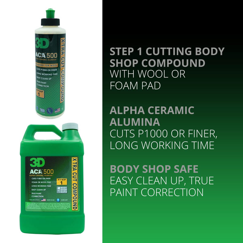 3D ACA 500 Cutting Compound – Step 1 Extra-Cut for Deep Paint Correction | Cuts P100 Grit or Finer | Body Shop Safe, Low Dust, Pro Detailer Formula | Made in USA - 8 oz 8OZ