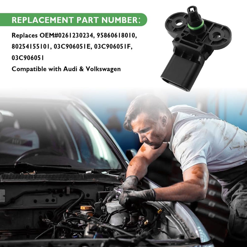 Car Map Sensor Replaces OEM#0261230234 - Manifold Absolute Pressure Sensor Compatible with Audi A4 A5 A6 VW Golf Passat,Pressure Transducer for Replacing Damaged Car Accessories(for Audi)…