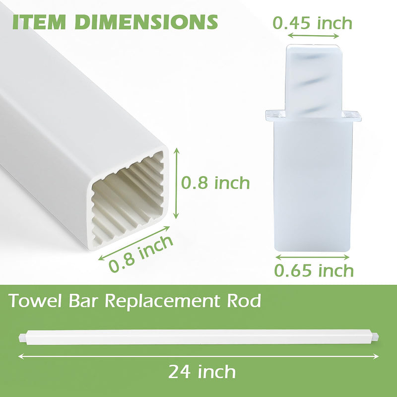AIDIMMING 24 Inch Towel Bar Replacement Rod for Ceramic Holders with Square Slots, Adjustable Spring Loaded Plastic Square Bar, Cut-to-Fit White Replacement Towel Bar for Bathroom Shower, Rod Only