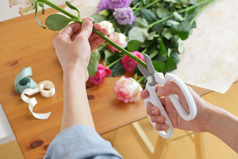 Japanese Flowers and Herbs Scissors, White