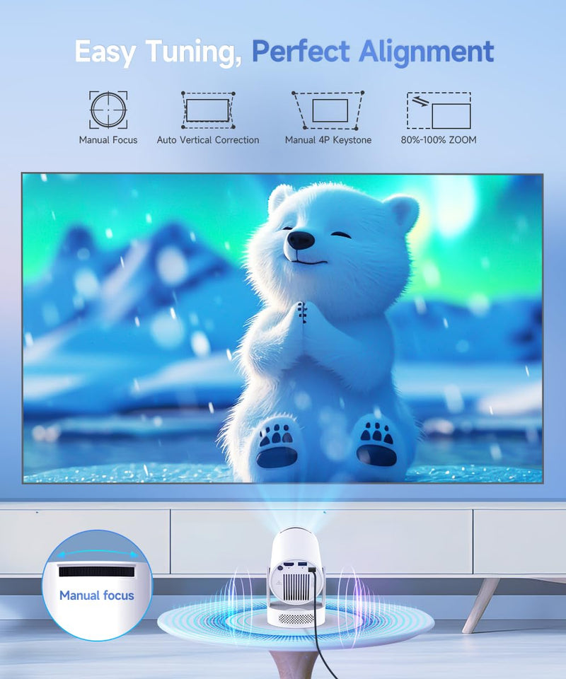 Magcubic Mini Projector with WiFi 6 and Bluetooth 5.4, Portable Projector 4K support, 5w Soundbase Speaker, Auto Vertical Keystone 180°Rotatable Smart Proyector for Movie Home Outdoor HY300Pro+ Manual Focus & White