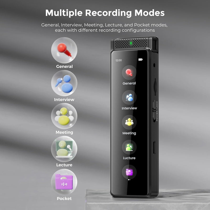 8GB Digital Voice Recorder with Playback, Innioasis R1 Full Touchscreen Voice Recorder with Bluetooth, Voice Activated Sound Audio Recorder Device with Mic Black 8GB