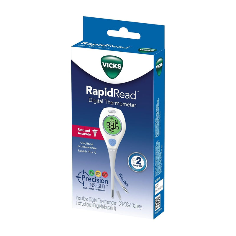 Vicks RapidRead Digital Thermometer, Temperature Readings in 2 Seconds, Use as Oral Thermometer for Adults and Baby, Rectal Thermometer or Under Arm, Water Resistant