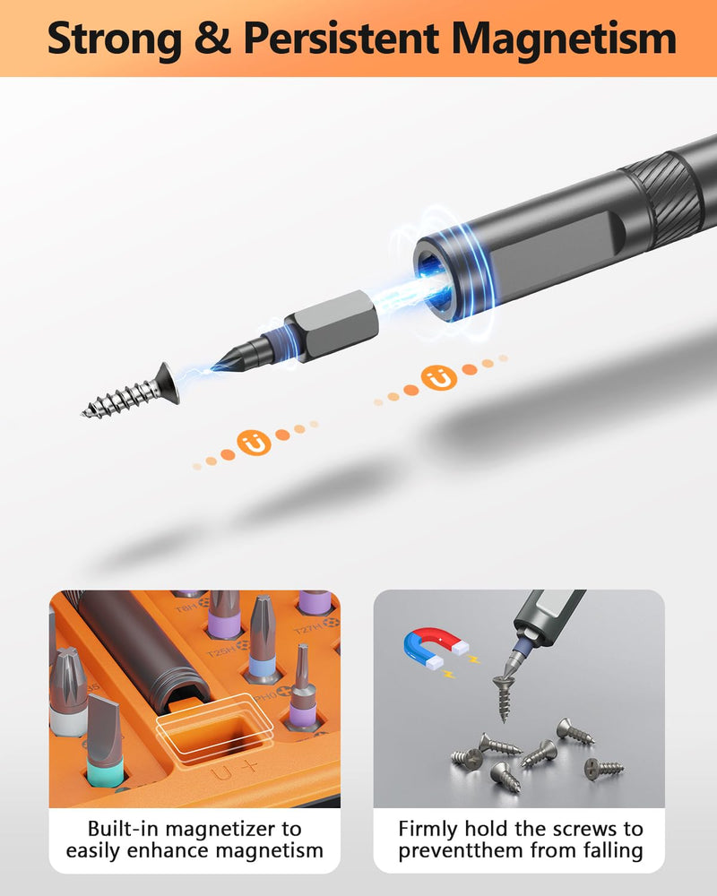 AMIR 42 in 1 Magnetic Screwdriver Set, Ratchet Screwdriver Set with Multi Bit, DIY Repair Tool Kit with Versatile T Handle for Furniture, Computer, Bicycle, Electronic Repair Orange