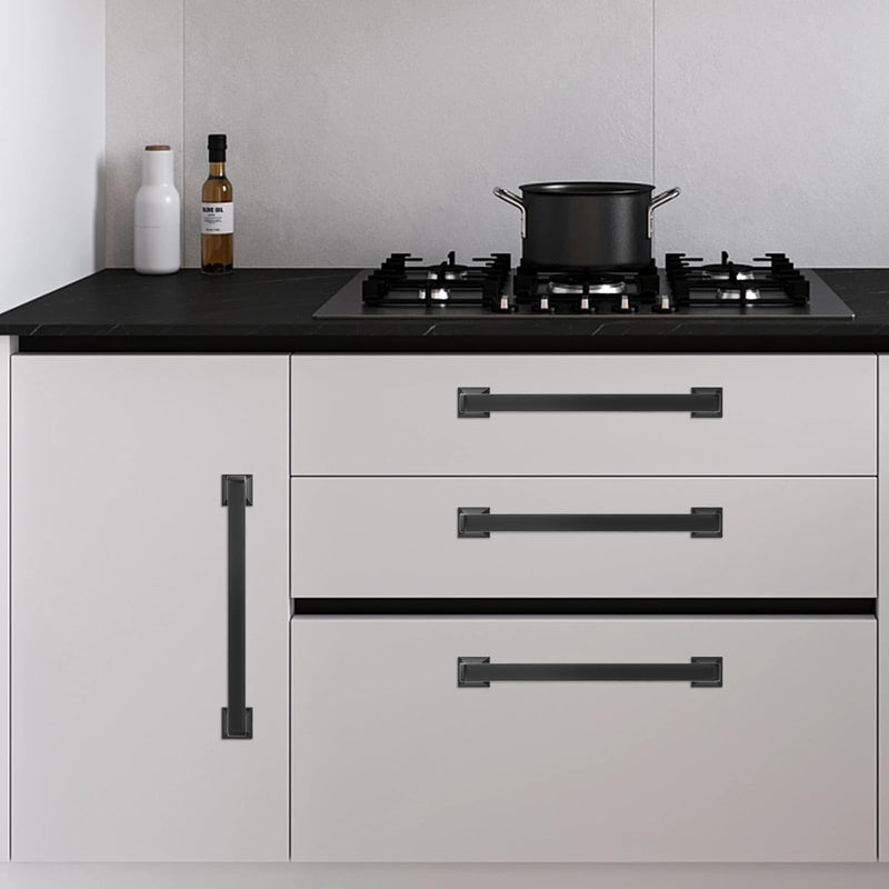 6 Pack 7 Inch(177mm) Kitchen Cabinet Handles Matte Black Cabinet Pulls Zinc Alloy Drawer Pulls Solid Kitchen Hardware 7'' Hole Center(177mm) 6