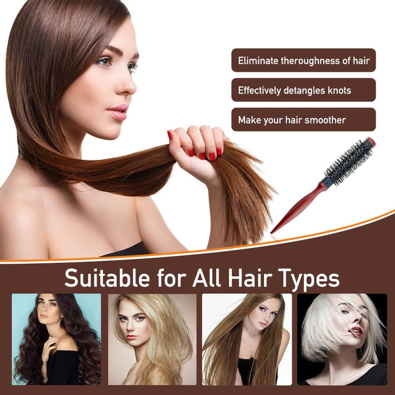 Mini Quiff Roller Brush, 1/2 Inch Portable Travel Curling Brush for Short Fine Hair, Nylon Bristles and Wooden Handle, Blow Dryer Styling Tool‌