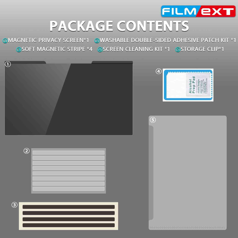 FILMEXT Magnetic Laptop privacy screen 14 inch for 16:9 Widedisplay, Removable Laptop Privacy Screen Shield Anti Glare Blue Light Filter for HP/Dell/Acer/Lenovo/Asus Black Privacy 14 inch 16:9