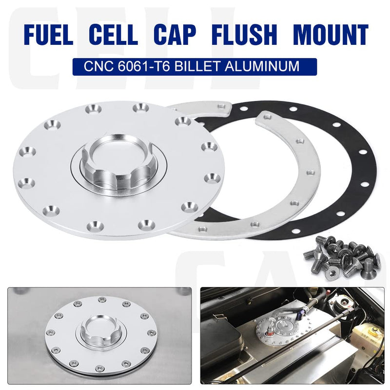 PTNHZ Universal Billet Aluminum Fuel Cell Cap Embedded Auxiliary Oil Tank Cover Flush Mount With 12 Hole Cell Bung and Gasket Embedded Oil Tank Cover