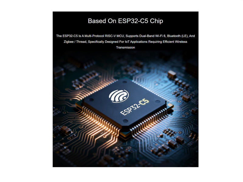 waveshare ESP32-C5 Development Board Wi-Fi 6 Devkit with pre-soldered Header Based on ESP32-C5-WROOM-1 Series Module,240MHz and 5GHz Dual-Band,32MB Flash and 8MB PSRAM,with Built-in Antenna