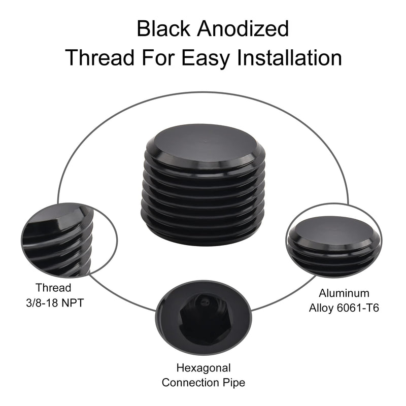 EVIL ENERGY 3/8" NPT Plugs Aluminum Socket Allen Head Black, Pack of 2