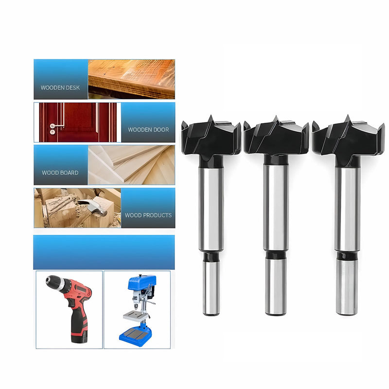 Forstner Drill Bit Set 15-35mm 16 Pcs, Carbide Forstner Bits High Speed Steel Wood Tool Punching Bit Wood Slabs Flat Wing Drilling Hole Hinge Cemented Carbide Drilling Counterbore DC01