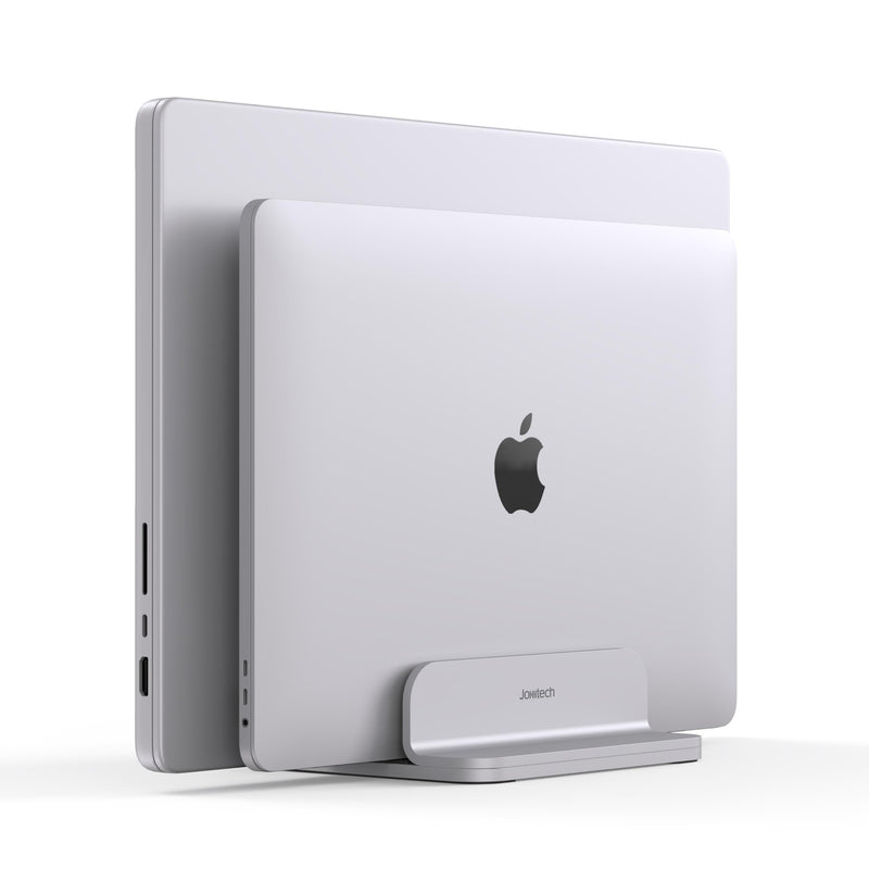 Double Aluminum Laptop Vertical Stand Organizer, Sturdy Notebook Computer Holder Stand Compatible with New Liquid Retina XDR Apple MacBook Air/Pro, Mac mini, Apple TV and iPad Pro - Silver